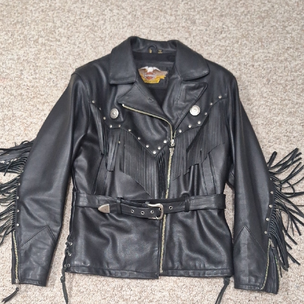 Harley Black Leather Fringe Jacket, unisex.  Looks SO bad flying down the road.